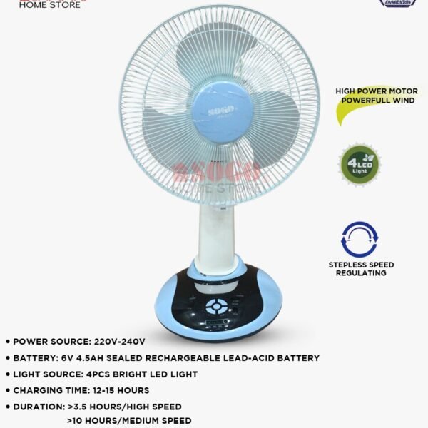 Sogo Rechargeable Table/Desk Fan JPN-630